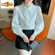 
First-diameter embroidered cotton shirt for women 2025 autumn new fashion embroidered white shirt loose versatile long-sleeved top CY9227 White M [Suggested 96-110Jin [Jin equals 0.5 kg]]