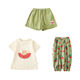 Camiseta de la serie de sandía de YouYou Girls 2024 Summer Nuevo lindos pantalones cortos verdes de dibujos pantalones de la pierna de bebé