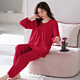 
Quguo (QUGUO) [Lycra Cotton] Women's pajamas spring and autumn elastic cotton autumn long-sleeved women's pullover autumn and winter home clothing set 682 crimson L [recommended 100-120 Jin [Jin equals 0.5 kg]]