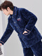 Modal Winter Herren-Pyjamas Koralle Samt Baumwolle Dreischicht verdickte Flanell warme Heimkleidung Herbst und Winterstil Set C9901# Schwarze graue Männer [Milchvolum
