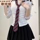 
Gebanya College Style JK Uniform Waist Long Sleeve Shirt Female Sexy Slim Design Top Autumn Set Long Sleeve Top + Black Skirt ++ Red Stripe Tie S