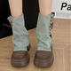 Fan Xiaoru Jeans Beinstiefel 2024 neue kurze Stiefel Dicke Sohle Martin Stiefel Retro Britische Stapelstiefel Hochdarmte Western Denim Stiefel Blau 37