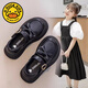 G.duck Girls' Leather Shoes 2026 Spring and Autumn New Children's Shoes Little Girls Princess Shoes Soft Soled Western Style Shoes Performance Shoes Black 28 Inner Length 17.8cm