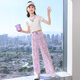 Nickybaby Girls Widm-Bein Hosen Sommer Dünne Kindereiseishose Große Kinder Kleidung Mädchen Moskito-Repellenthosen Straighthose LOSS 15088 Pink Purple + 9889 Weiß [Set] 130