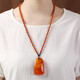 Ouyin retro long necklace beeswax ethnic style blood amber clothing pendant accessories temperament versatile sweater chain pendant for men and women Ping An brand
