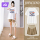 Jingqi Maternity Suit Summer Top de algodón de algodón de algodón corto pantalones cortos de camiseta suelta que cubre el vientre lindo traje impreso de gran tamaño Versión coreana Camiseta [Little Bear] Color de albaricoque JWC63770 XL
