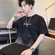 Mu Zangba short-sleeved T-shirt for men's summer thin ins printed half-sleeved round neck T-shirt for men's slim body half-sleeved top 826 black XL (120-140)Jin[Jin equals 0.5 kg]