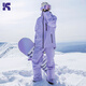 Kufeng 2024 new ski suit for men and women, outdoor waterproof single and double plate warm workwear, outdoor couple style snow suit, Aurora Purple Suit S