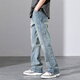 
Jeans men's American high street retro denim 2025 spring and summer new trendy brand straight-tight light casual long trousers 9901 blue 3XL