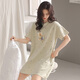
Hengyuanxiang nightgown for women in spring and autumn students' home clothes cute girls short-sleeved loose sexy pajamas summer 15604 green 2XL /175