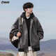 POUM fake two-piece hooded jacket men's autumn and winter trendy handsome casual jacket BL0660 black XL