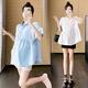 Top de maternité de la mère de Ranqi dans la couverture d'été Belly 2025 Nouvelle petite chemise à manches courtes Summer Sumy Fashion Summer Blue Top (Single Piece) L