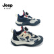 Jeep Jeep Jungen Frühlings- und Herbst -Kinder -Turnschuhe weicher Sohle leichtgewichtige Sommerlaufschuhe für Mädchen 2024 neue Knopfschuhe Dunkelblau rot [Single Net] 36 Schuhe Länge ca. 23,2 cm