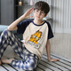 EMBERLOVE男童睡衣夏季薄款儿童短袖长裤纯棉家居服小男孩中大童青少年套装 N9901【短长】 165 cm L码 100-115斤