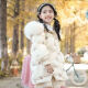 Disney girls down jacket smoke pink fashionable white duck down mid-length winter thickened medium-large children's winter clothing-Y7027 beige white 100