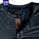 ROMON (ROMON) European and American men's long-sleeved T-shirt in spring and autumn new polo shirt Henry neck simple slim business sports polo shirt black L