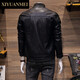 Mi Nishihara men's stand-collar leather jacket autumn Korean style trendy slim handsome leather jacket men's jacket FD6915 black M