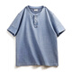 Maden Workswear American Retro Og Knited Denim Henry Shirt Ami Kaji Old Tough Guy T-shirt à manches courtes Indigo d'été masculin (Bleu lavé) XL