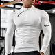 Lutielang Sports Fitness Wear Sports Student Cycling Suit Men's Running Long-Sleeved Tights Elastic Quick-Drying Top Training White M