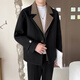 Romon Double Collar Short Windbreaker Jacket Men's Autumn and Winter High-end Trendy Contrast Color Splicing Woolen Coat Suit Jacket Black XL