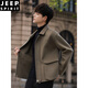 JEEP SPIRIT autumn and winter high-end wool double-sided woolen coat men's short lapel jacket woolen top men's woolen coat light brown XL 130-150Jin Jin equals 0.5 kg