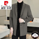皮尔卡丹（pierre cardin）冬季呢子外套男士双面羊毛呢大衣中年爸爸款羽绒内胆加厚西装风衣 卡其色+带羽绒内胆 M 建议115斤以下