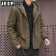 JEEP SPIRIT羊羔绒外套男短款宽松保暖连帽工装棉服休闲冬季加绒加厚棉衣夹克 卡其色【高品质】 XL 建议【130-150斤】