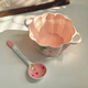 Persson double-ear ceramic bowl with spoon set soup bowl noodle bowl high-looking breakfast bowl Strawberry Duoduo 6-inch bowl with spoon