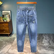 2025 spring and summer thin elastic waistless jeans men's lace-up simple loose large size casual elastic harem pants light blue 675 thin model 36 (recommended 165-185Jin [Jin equals 0.5 kg])