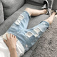 Nyckjk zerrissen Shorts Herren Jeans Straight Reithoes Cropped Jeans Herren Sommer Fünf-Punkte-Shorts Herren-Mid-Mitte-Mitte 691 691 Kumpelhosen 28