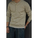 American retro heavyweight cotton baseball collar henley shirt T-shirt Ami Khaki tough guy style bottoming shirt men's spring white S