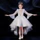 Play fox girl dress dress western style princess wedding long-sleeved flower girl wedding dress host catwalk birthday steel smoke gray blue long-sleeved 140cm height