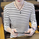 
Pierre cardin men's long-sleeved T-shirt 2025 spring and autumn v-neck base shirt trendy casual contrast striped T-shirt top youth 6188 black M
