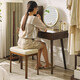 Yiliuyuan solid wood makeup stool soft bag dressing stool dressing table stool makeup chair stool square stool bench thickened walnut color