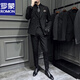 ROMON Italian-style lapel suit men's spring slim-fit handsome double-breasted business plus-size groom's wedding dress three-piece suit black suit + vest + trousers black XL