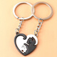 Lecari cat couple keychain A pair of pendants men and women key chain circle lovers day gift girlfriends Black silver cat couple key gifted box