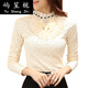 Temperamento Camisa base de encaje de vanguardia para mujeres para mujeres de manga larga más vellón otoño e invierno 2021 nueva camiseta delgada y camisa de moda versátil. Blanco 9928 más lana xl