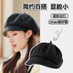 SOMUBAY Hat Women's Autumn and Winter New Beret Dual-purpose Octagonal Hat Shows Face Small Temperament Fashionable Painter Hat Versatile Cloud Hat Solid Color Two-Wear Octagonal Hat-Black