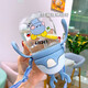 [Mit einem Gurtgriff] Sensen Cat Suns Baby Anti-Choking mit Strohbecher Kinder durch die Milch einweichen und Milch trinken. Haushaltsfruchtwasserbecher mit Griff für Kinder Anti-Fall-Trinkwasserbecher Baby Blue Strohbecher 370 ml + Riemen + Griff + vier Stücke Geschenk