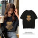 
Shanidoluo women's summer clothing new Korean version short-sleeved cotton T-shirt women's loose casual printed T-shirt long top black round neck 16823 black 4XL recommended 160-180Jin [Jin equals 0.5 kg] to wear