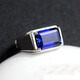 Qumeisi men's ring, real silver inlaid with tanzanite synthetic blue gemstone, men's rectangular colored treasure, domineering men's ring, adjustable opening, adjustable ring ring