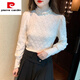 Pierre Cardin Half Turtle Collar Velvet Lace Bottoming Shirt Women's Autumn 2025 Autumn and Winter New Slim Inner Top Western Style Small Shirt Apricot Regular S 80-95Jin Jin is equal to 0.5 kg