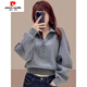 Pierre Cardin gray sweatshirt for women spring and autumn 2024 loose niche short half-zip top fashionable age-reducing jacket gray XL 125-140Jin Jin is equal to 0.5 kg