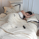 Arctic Velvet (Bejirog) Class A 100 Count Lenzing Tencel Four-piece Set Summer Ice Silk Light Luxury Embroidered Quilt Cover Naked Sleeping Sheet Bedding Lenzing Tencel-Black Pansy 1.8 Meter Four-piece Set (200*230cm Quilt Cover)