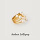 Amber Lollipop Pearl Ring Women's Index Finger Ring 925 Silver Open Ring Anniversary Birthday Gift for Girlfriend and Wife