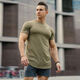 FCFV muscle lifting bodybuilding new bodybuilding shark T-shirt solid color tight elastic short-sleeved men quick-drying training suit top gray (real blue gray) M