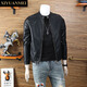 Nishihara Mei Fashion European Stand Collar Leather Jacket Men's 2025 Autumn New Slim Youth Leather Casual Jacket Black L