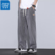 
Jeanswest Tennis Jeans Men's Summer Straight Loose Wide Legs Floating Trousers Summer Ice Silk Men's Casual Pants Men 1048 Blue L (Size 30-31)