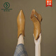 Woodpecker 2025 autumn and winter new low-heeled women's shoes side zipper pointed toe real soft leather women's nude boots special-shaped thick heel spliced short boots black 34