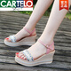 
CARTELO brand wedge sandals 2025 women's summer fairy style fashion thick sole sponge cake versatile one-strip high heels Beige 36